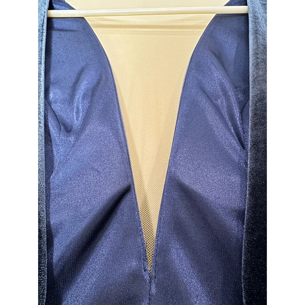 Jenny Yoo Velvet‎ Plunge Gown Womens Sz 0 Navy Blue Formal Maxi Bridesmaid Dress